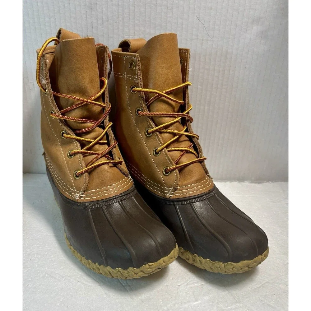 LL Bean Boots Ducks Boots Leather Waterproof Brown Mine Made Vintage Classic.